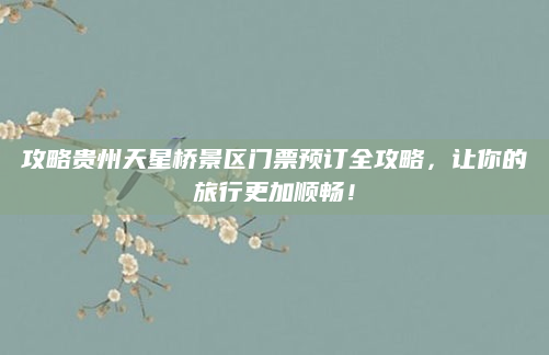 攻略贵州天星桥景区门票预订全攻略,让你的旅行更加顺畅!