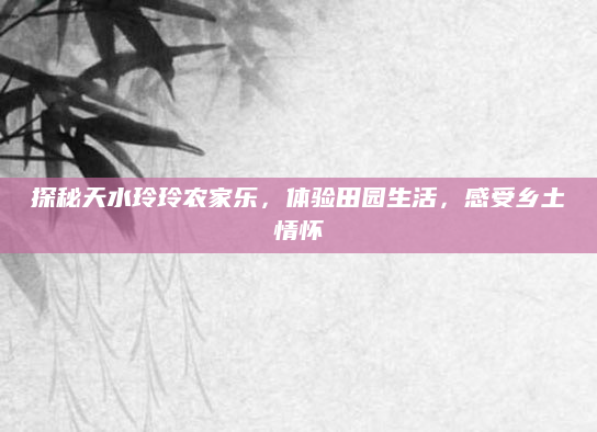 探秘天水玲玲农家乐,体验田园生活,感受乡土情怀