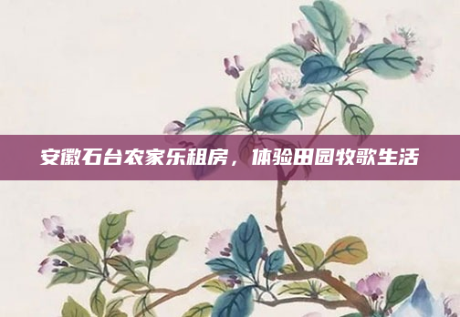 安徽石台农家乐租房,体验田园牧歌生活