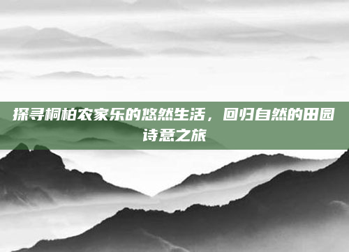 探寻桐柏农家乐的悠然生活,回归自然的田园诗意之旅