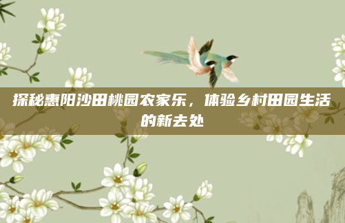 探秘惠阳沙田桃园农家乐,体验乡村田园生活的新去处