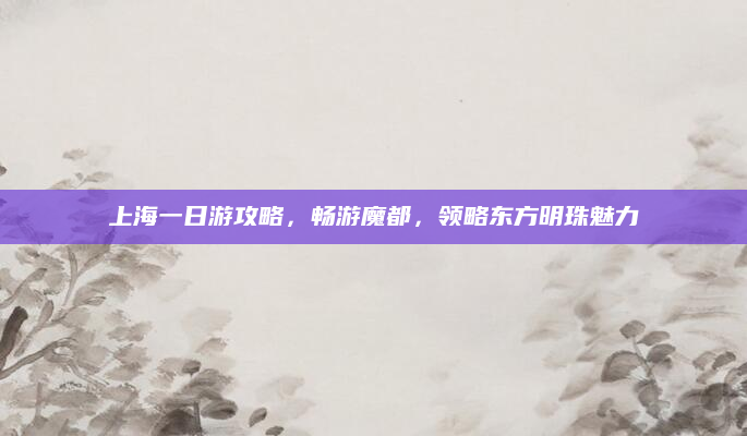 上海一日游攻略,畅游魔都,领略东方明珠魅力