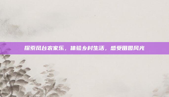 探索凤台农家乐,体验乡村生活,感受田园风光