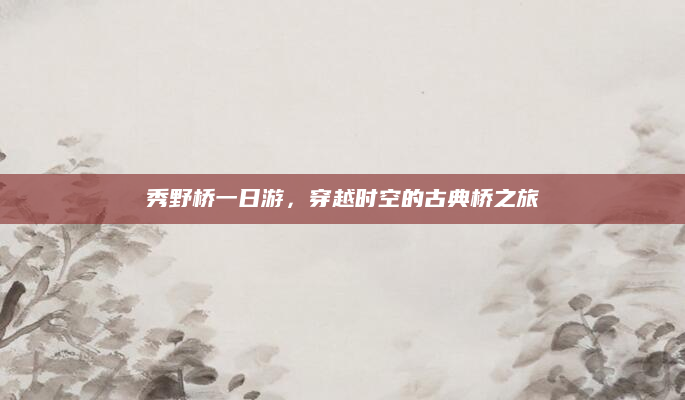 秀野桥一日游，穿越时空的古典桥之旅