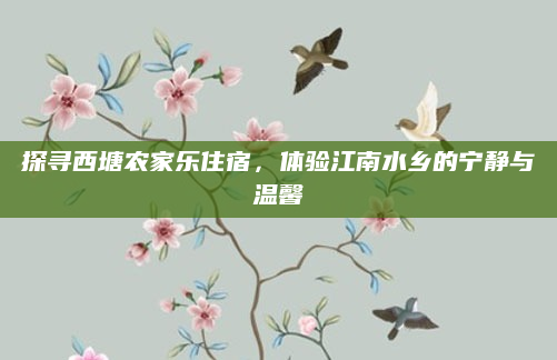 探寻西塘农家乐住宿,体验江南水乡的宁静与温馨
