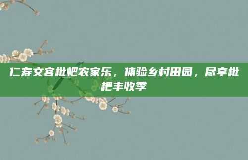仁寿文宫枇杷农家乐,体验乡村田园,尽享枇杷丰收季