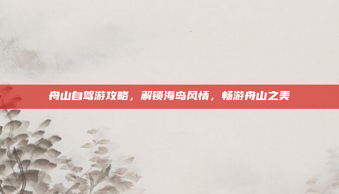舟山自驾游攻略,解锁海岛风情,畅游舟山之美