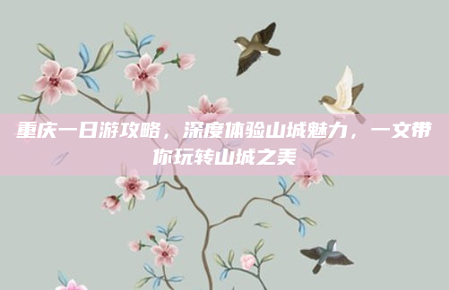 重庆一日游攻略，深度体验山城魅力，一文带你玩转山城之美