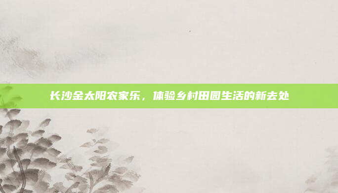 长沙金太阳农家乐,体验乡村田园生活的新去处