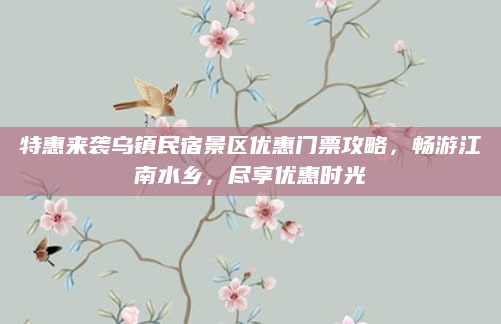 特惠来袭乌镇民宿景区优惠门票攻略，畅游江南水乡，尽享优惠时光