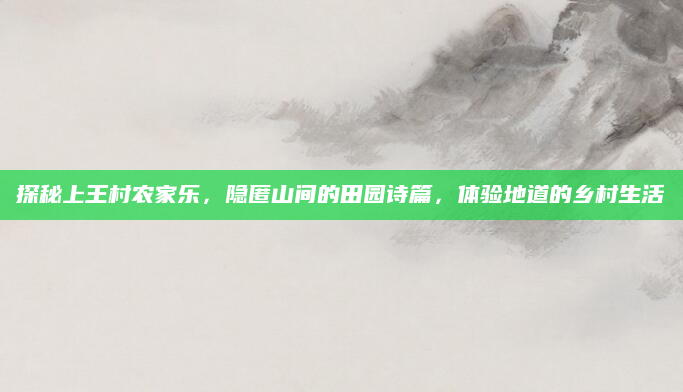 探秘上王村农家乐，隐匿山间的田园诗篇，体验地道的乡村生活