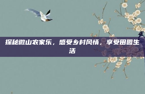 探秘微山农家乐,感受乡村风情,享受田园生活