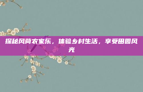 探秘风荷农家乐,体验乡村生活,享受田园风光