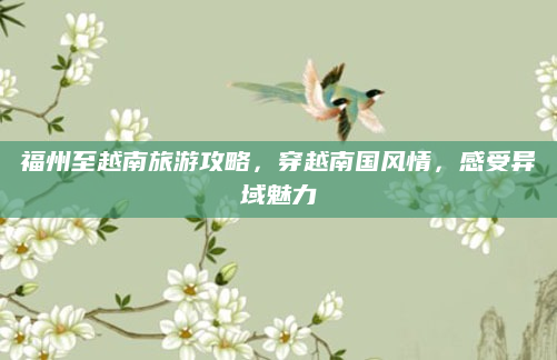 福州至越南旅游攻略,穿越南国风情,感受异域魅力
