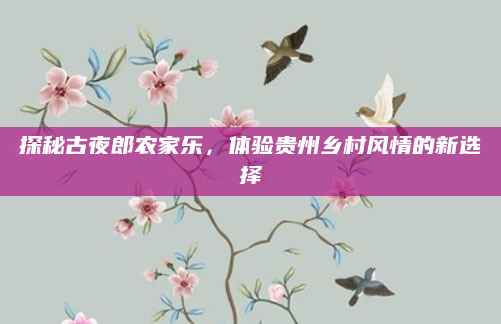 探秘古夜郎农家乐,体验贵州乡村风情的新选择