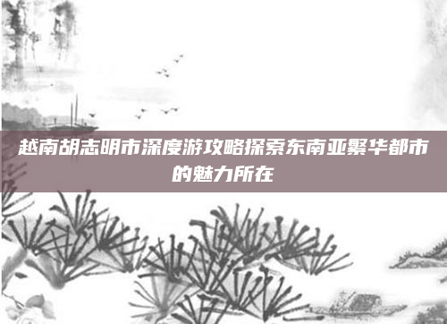 越南胡志明市深度游攻略探索东南亚繁华都市的魅力所在