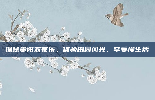 探秘贵阳农家乐,体验田园风光,享受慢生活