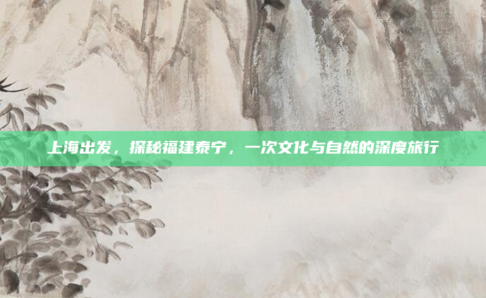 上海出发，探秘福建泰宁，一次文化与自然的深度旅行