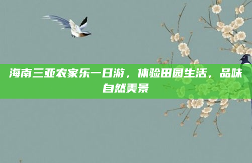 海南三亚农家乐一日游,体验田园生活,品味自然美景