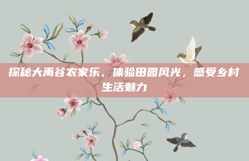 探秘大禹谷农家乐，体验田园风光，感受乡村生活魅力