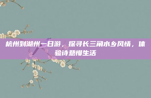 杭州到湖州一日游，探寻长三角水乡风情，体验诗意慢生活