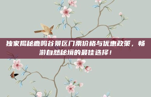 独家揭秘鹿鸣谷景区门票价格与优惠政策,畅游自然秘境的最佳选择!