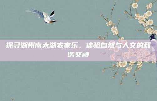 探寻湖州南太湖农家乐,体验自然与人文的和谐交融