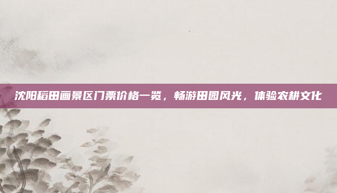 沈阳稻田画景区门票价格一览,畅游田园风光,体验农耕文化