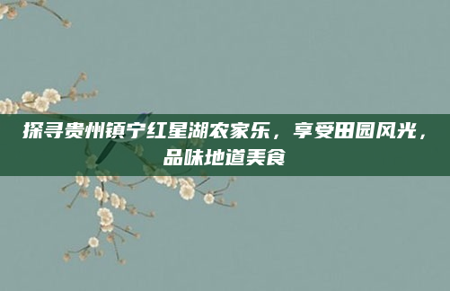 探寻贵州镇宁红星湖农家乐，享受田园风光，品味地道美食