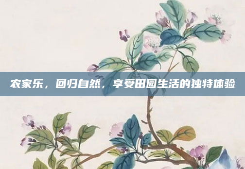 农家乐，回归自然，享受田园生活的独特体验