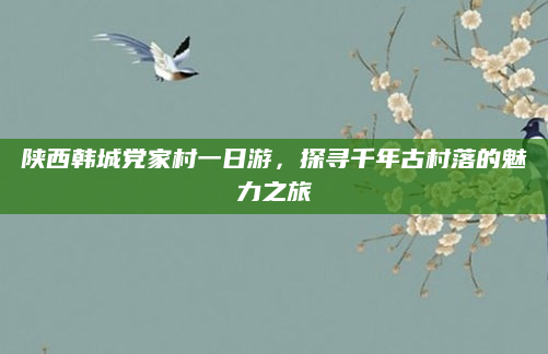 陕西韩城党家村一日游，探寻千年古村落的魅力之旅