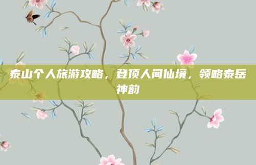 泰山个人旅游攻略，登顶人间仙境，领略泰岳神韵