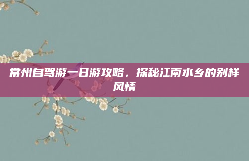 常州自驾游一日游攻略,探秘江南水乡的别样风情