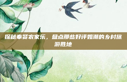 探秘奉贤农家乐，盘点那些好评如潮的乡村旅游胜地