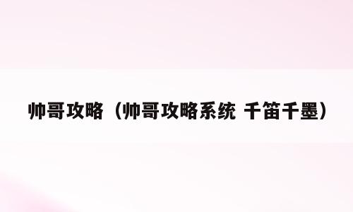 帅哥攻略（帅哥攻略系统 千笛千墨）
