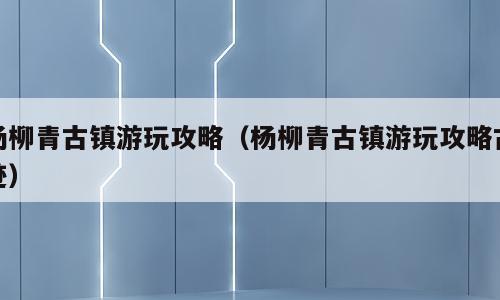 杨柳青古镇游玩攻略（杨柳青古镇游玩攻略古迹）