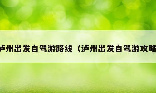 泸州出发自驾游路线（泸州出发自驾游攻略）