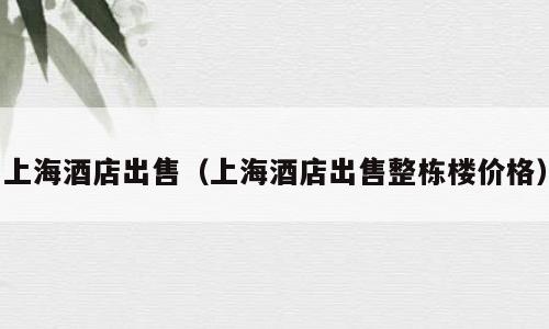 上海酒店出售（上海酒店出售整栋楼价格）