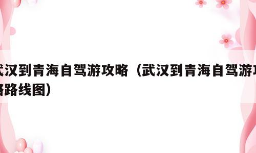 武汉到青海自驾游攻略（武汉到青海自驾游攻略路线图）
