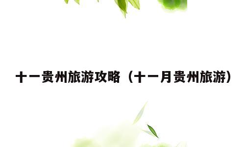 十一贵州旅游攻略（十一月贵州旅游）