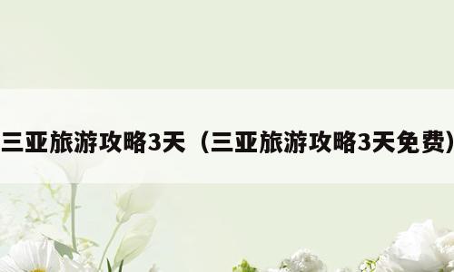 三亚旅游攻略3天（三亚旅游攻略3天免费）