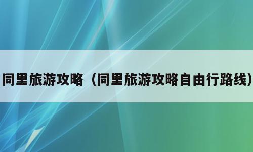 同里旅游攻略（同里旅游攻略自由行路线）